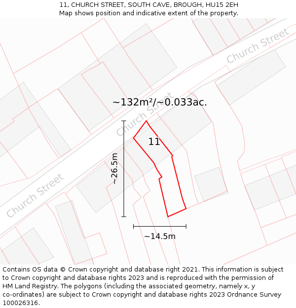 11, CHURCH STREET, SOUTH CAVE, BROUGH, HU15 2EH: Plot and title map