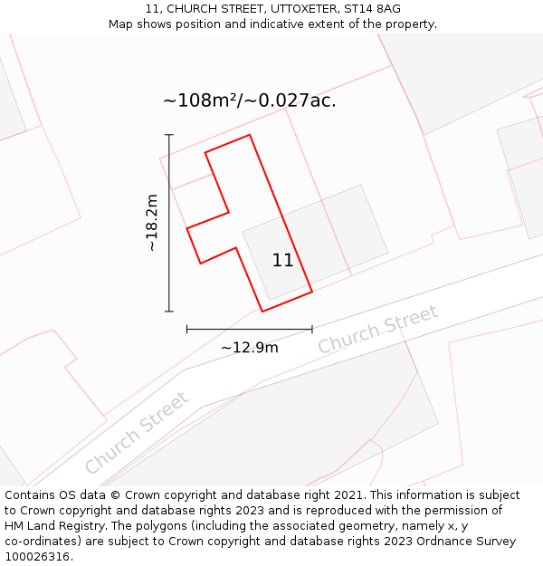11, CHURCH STREET, UTTOXETER, ST14 8AG: Plot and title map