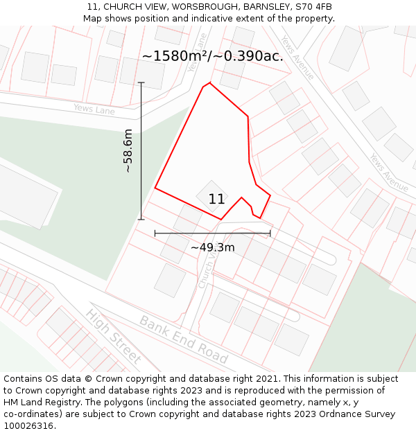 11, CHURCH VIEW, WORSBROUGH, BARNSLEY, S70 4FB: Plot and title map
