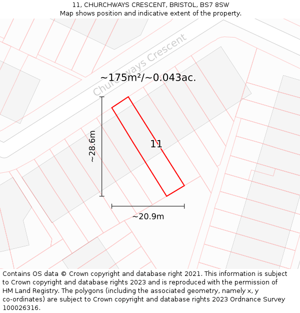 11, CHURCHWAYS CRESCENT, BRISTOL, BS7 8SW: Plot and title map