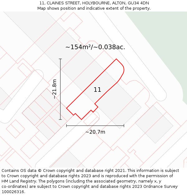 11, CLAINES STREET, HOLYBOURNE, ALTON, GU34 4DN: Plot and title map