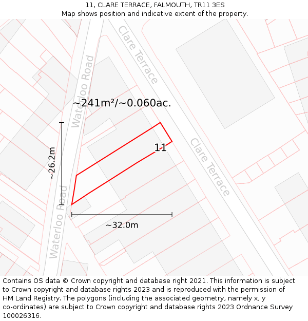 11, CLARE TERRACE, FALMOUTH, TR11 3ES: Plot and title map