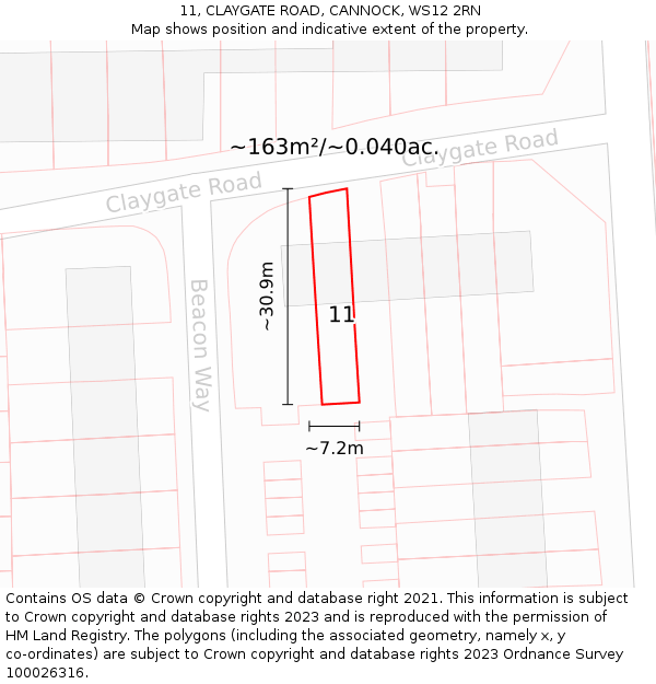 11, CLAYGATE ROAD, CANNOCK, WS12 2RN: Plot and title map