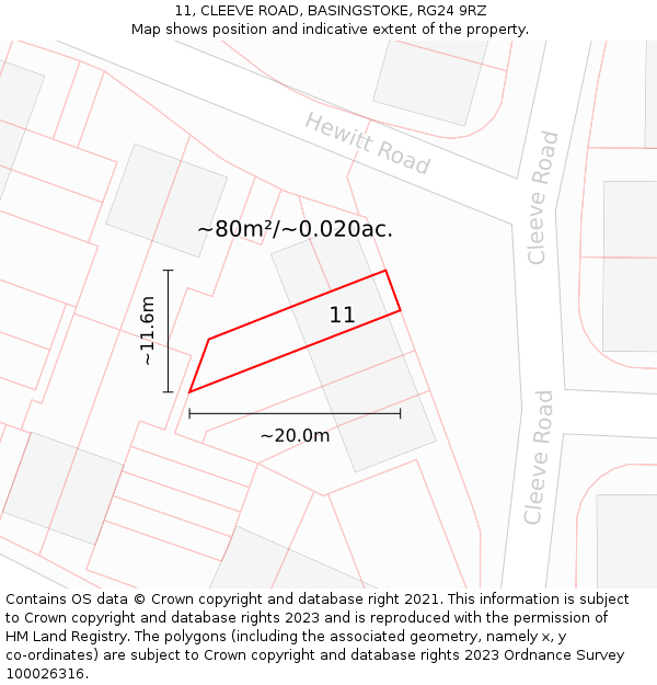 11, CLEEVE ROAD, BASINGSTOKE, RG24 9RZ: Plot and title map