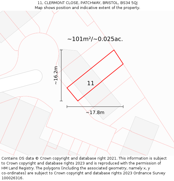 11, CLERMONT CLOSE, PATCHWAY, BRISTOL, BS34 5QJ: Plot and title map