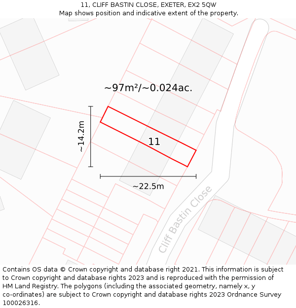 11, CLIFF BASTIN CLOSE, EXETER, EX2 5QW: Plot and title map
