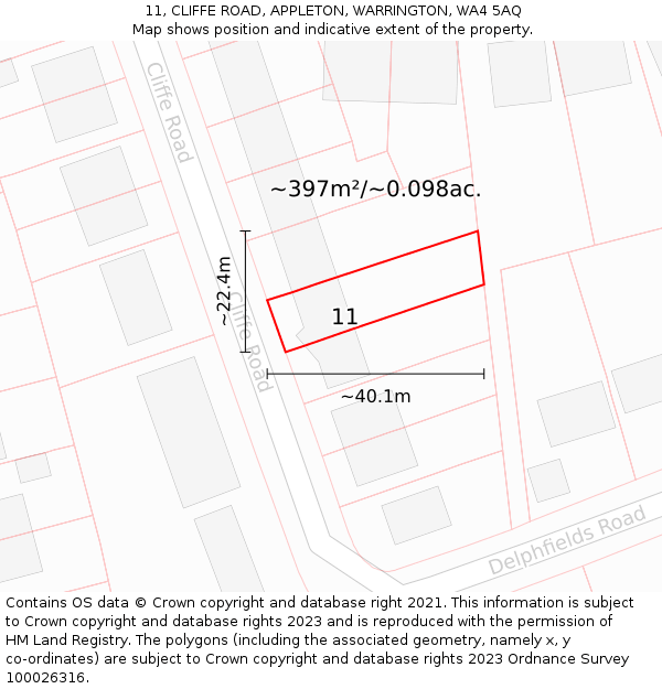 11, CLIFFE ROAD, APPLETON, WARRINGTON, WA4 5AQ: Plot and title map