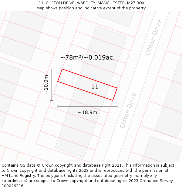 11, CLIFTON DRIVE, WARDLEY, MANCHESTER, M27 9QX: Plot and title map