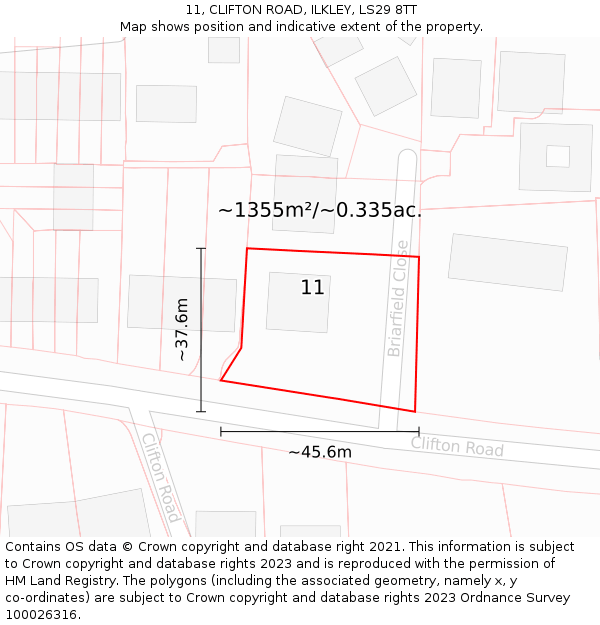 11, CLIFTON ROAD, ILKLEY, LS29 8TT: Plot and title map