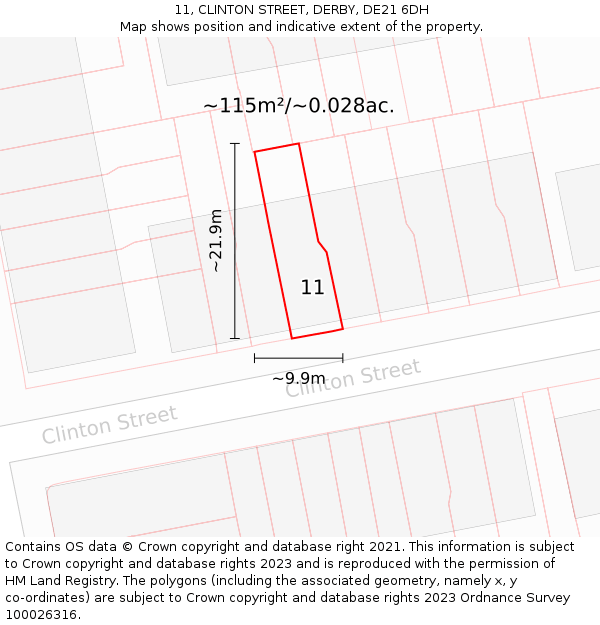 11, CLINTON STREET, DERBY, DE21 6DH: Plot and title map