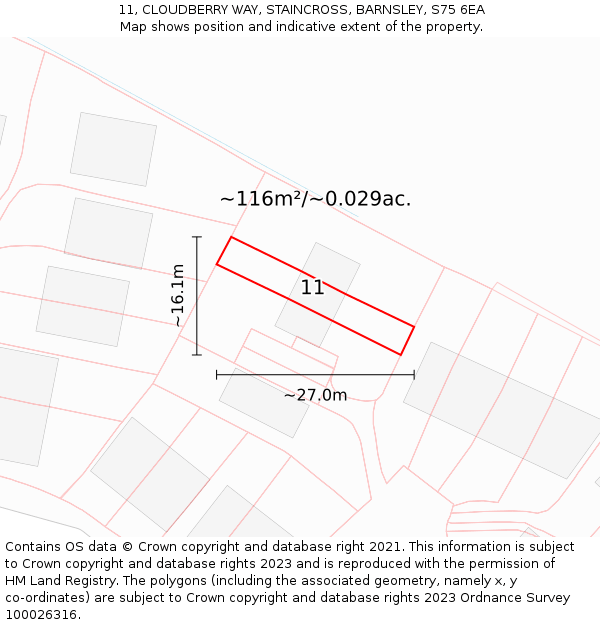 11, CLOUDBERRY WAY, STAINCROSS, BARNSLEY, S75 6EA: Plot and title map