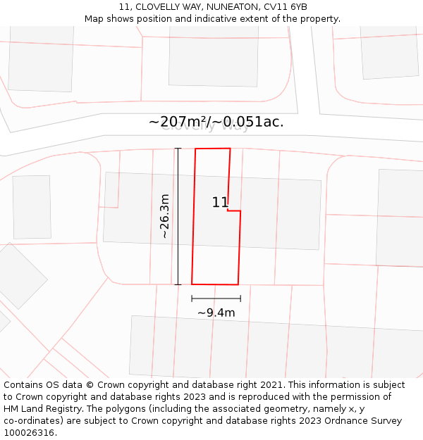 11, CLOVELLY WAY, NUNEATON, CV11 6YB: Plot and title map