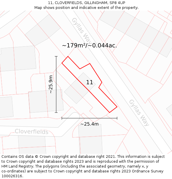 11, CLOVERFIELDS, GILLINGHAM, SP8 4UP: Plot and title map