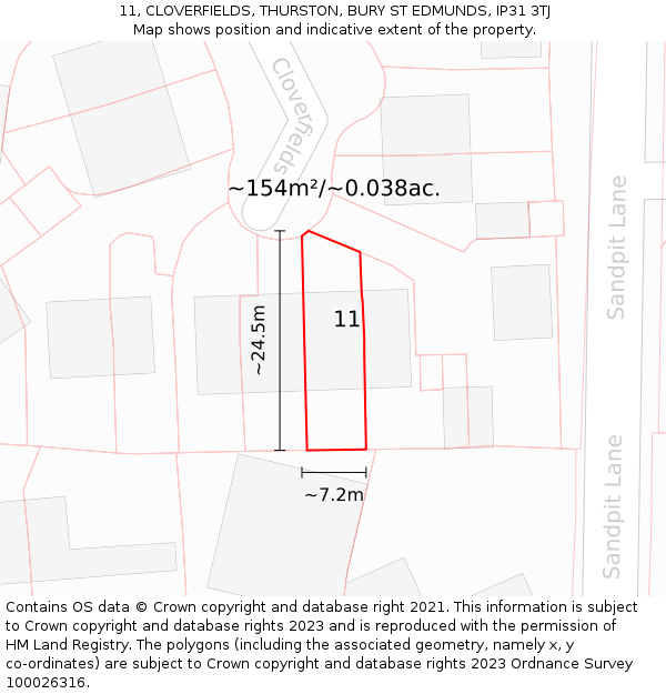 11, CLOVERFIELDS, THURSTON, BURY ST EDMUNDS, IP31 3TJ: Plot and title map