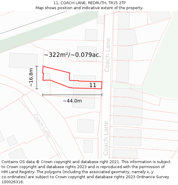 11, COACH LANE, REDRUTH, TR15 2TP: Plot and title map