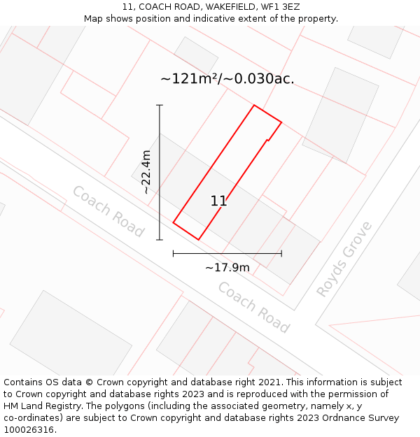 11, COACH ROAD, WAKEFIELD, WF1 3EZ: Plot and title map