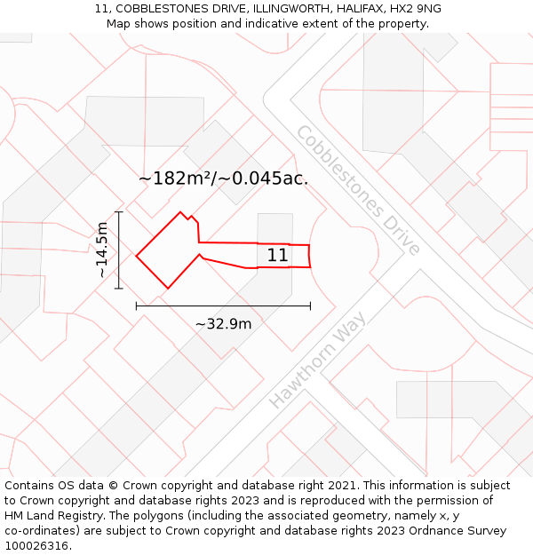 11, COBBLESTONES DRIVE, ILLINGWORTH, HALIFAX, HX2 9NG: Plot and title map