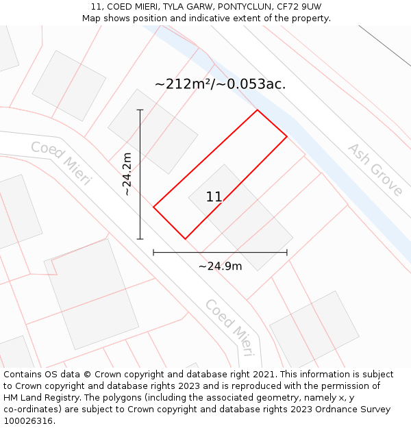 11, COED MIERI, TYLA GARW, PONTYCLUN, CF72 9UW: Plot and title map