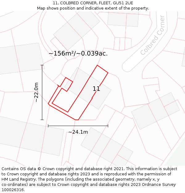 11, COLBRED CORNER, FLEET, GU51 2UE: Plot and title map