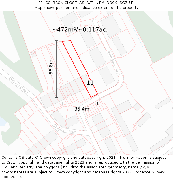 11, COLBRON CLOSE, ASHWELL, BALDOCK, SG7 5TH: Plot and title map