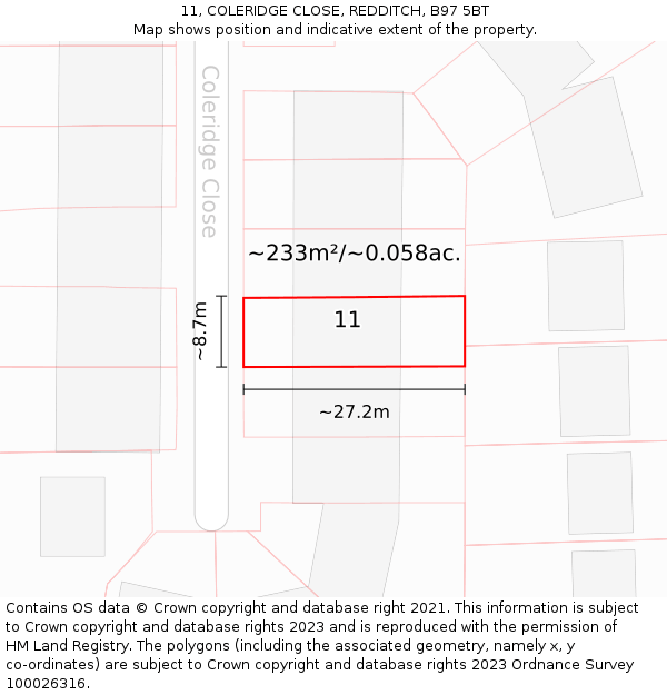 11, COLERIDGE CLOSE, REDDITCH, B97 5BT: Plot and title map
