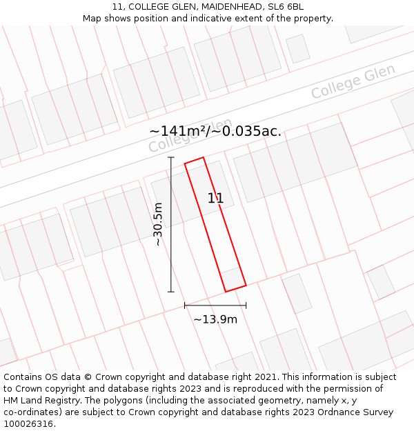 11, COLLEGE GLEN, MAIDENHEAD, SL6 6BL: Plot and title map