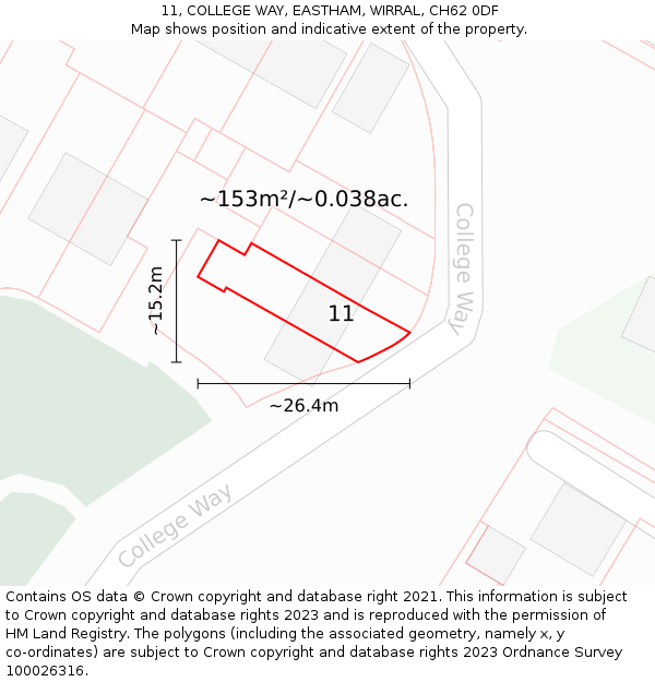 11, COLLEGE WAY, EASTHAM, WIRRAL, CH62 0DF: Plot and title map