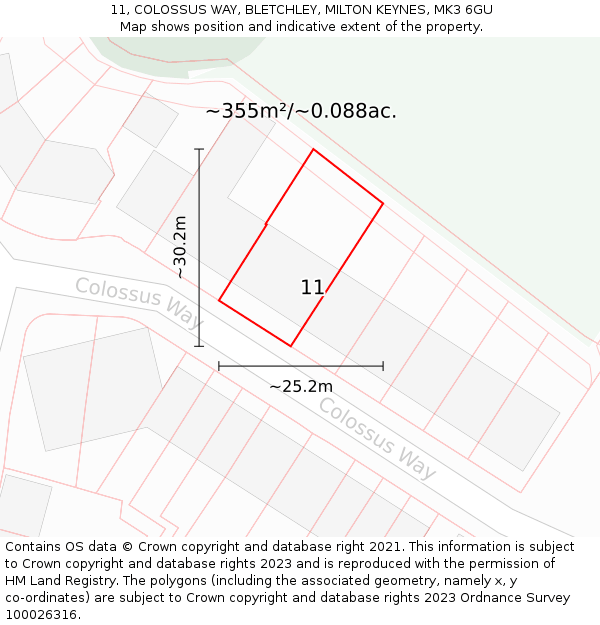 11, COLOSSUS WAY, BLETCHLEY, MILTON KEYNES, MK3 6GU: Plot and title map