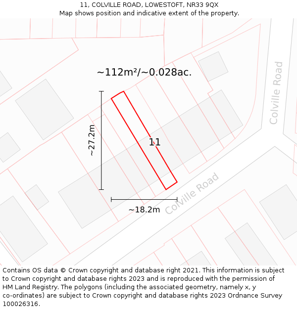 11, COLVILLE ROAD, LOWESTOFT, NR33 9QX: Plot and title map