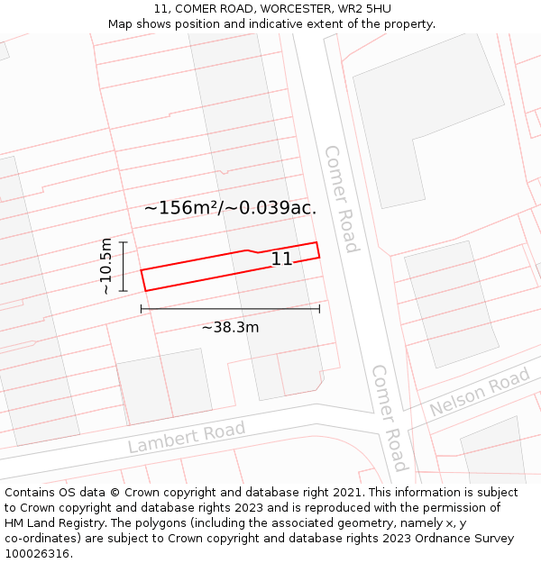 11, COMER ROAD, WORCESTER, WR2 5HU: Plot and title map