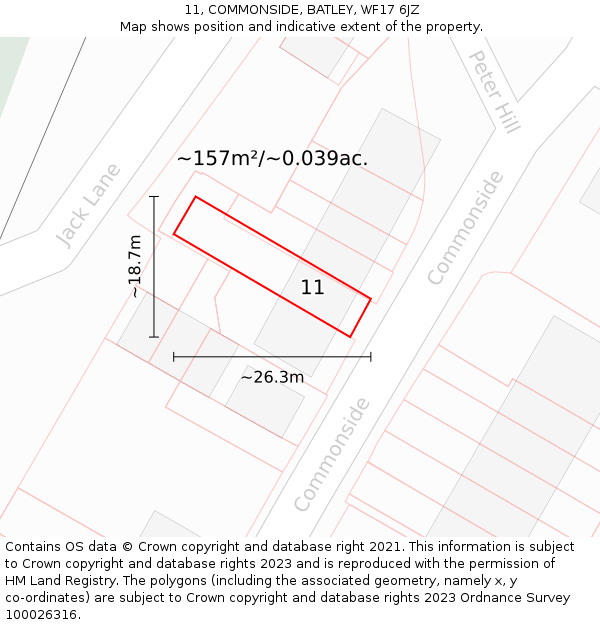 11, COMMONSIDE, BATLEY, WF17 6JZ: Plot and title map