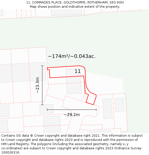 11, COMRADES PLACE, GOLDTHORPE, ROTHERHAM, S63 9GN: Plot and title map