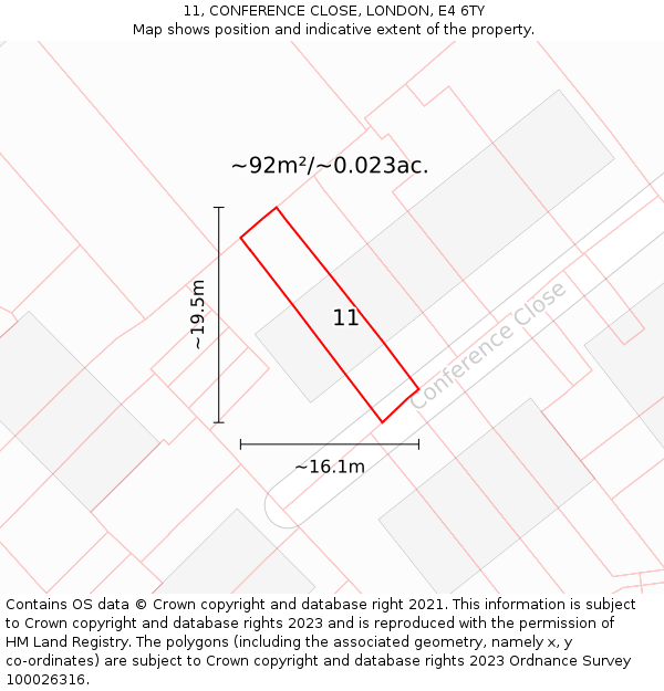 11, CONFERENCE CLOSE, LONDON, E4 6TY: Plot and title map
