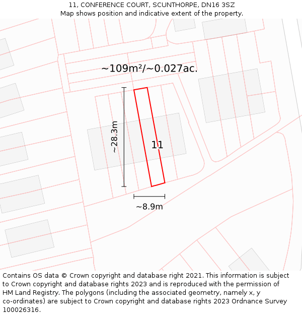 11, CONFERENCE COURT, SCUNTHORPE, DN16 3SZ: Plot and title map