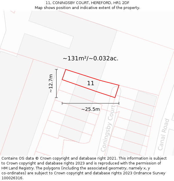 11, CONINGSBY COURT, HEREFORD, HR1 2DF: Plot and title map