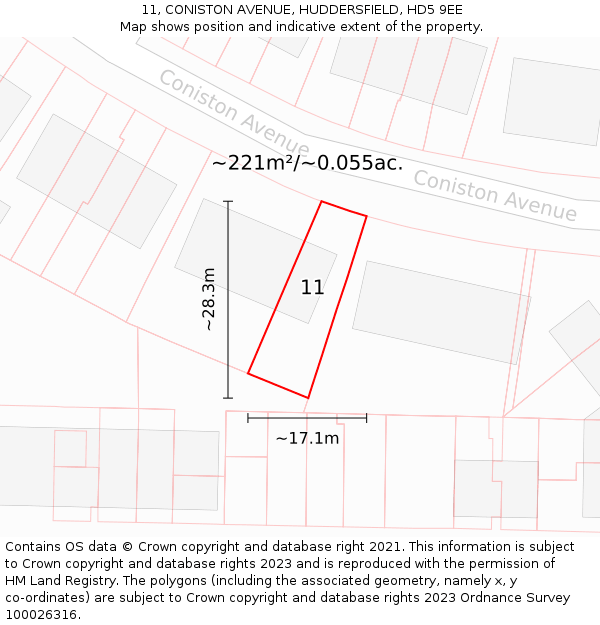 11, CONISTON AVENUE, HUDDERSFIELD, HD5 9EE: Plot and title map