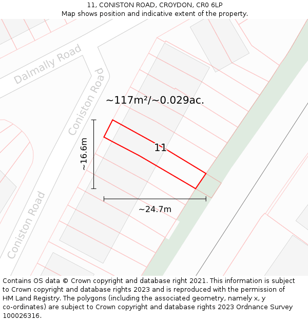 11, CONISTON ROAD, CROYDON, CR0 6LP: Plot and title map