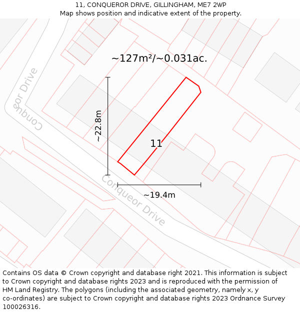 11, CONQUEROR DRIVE, GILLINGHAM, ME7 2WP: Plot and title map