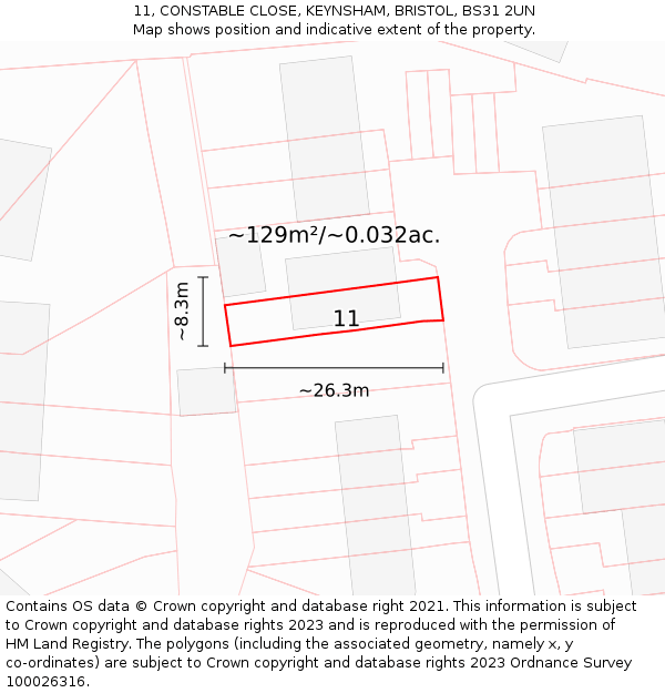 11, CONSTABLE CLOSE, KEYNSHAM, BRISTOL, BS31 2UN: Plot and title map