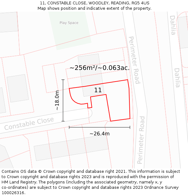 11, CONSTABLE CLOSE, WOODLEY, READING, RG5 4US: Plot and title map