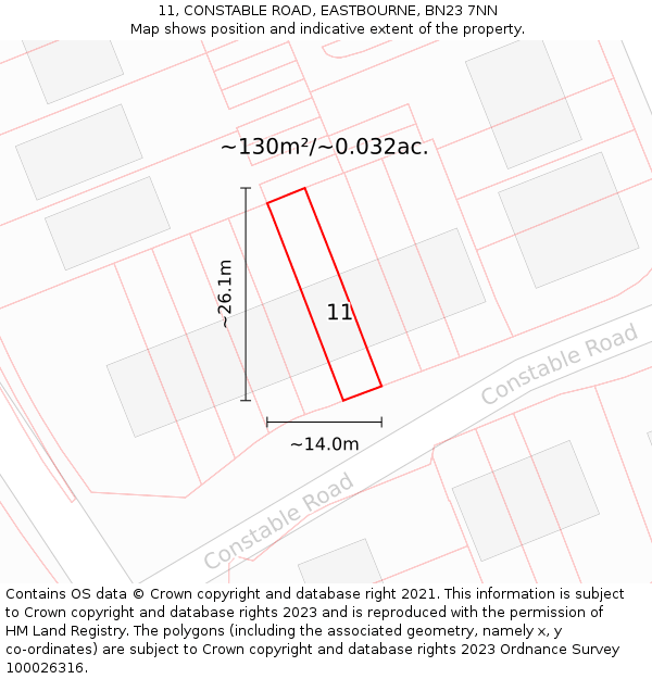 11, CONSTABLE ROAD, EASTBOURNE, BN23 7NN: Plot and title map