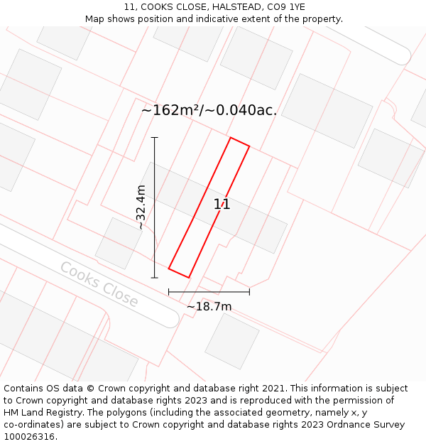 11, COOKS CLOSE, HALSTEAD, CO9 1YE: Plot and title map