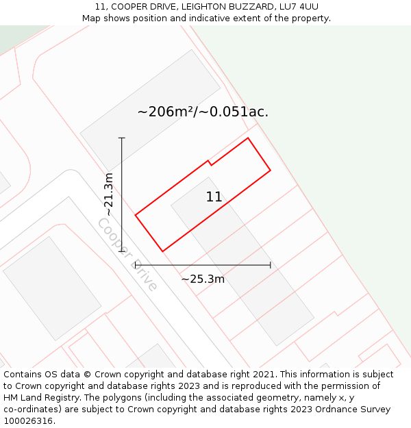 11, COOPER DRIVE, LEIGHTON BUZZARD, LU7 4UU: Plot and title map