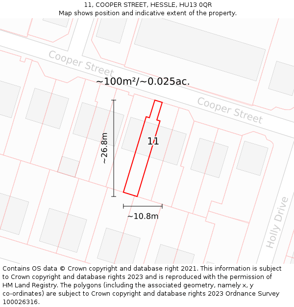 11, COOPER STREET, HESSLE, HU13 0QR: Plot and title map