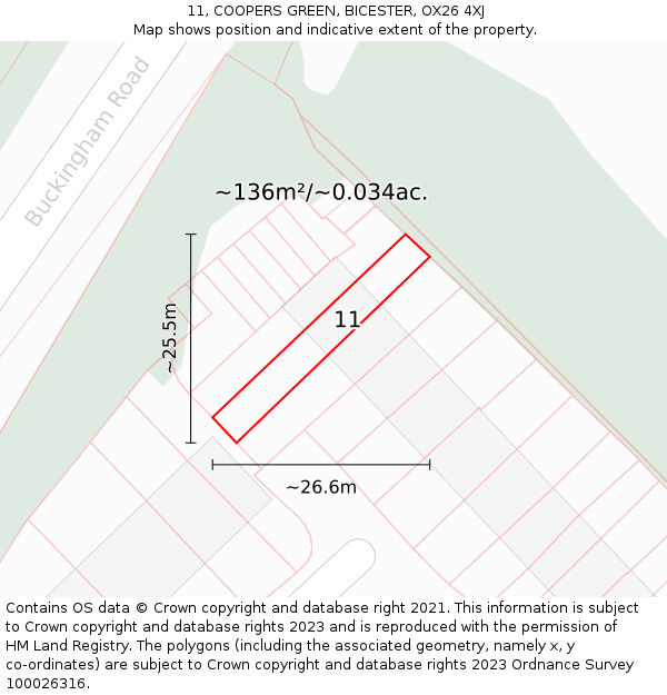 11, COOPERS GREEN, BICESTER, OX26 4XJ: Plot and title map