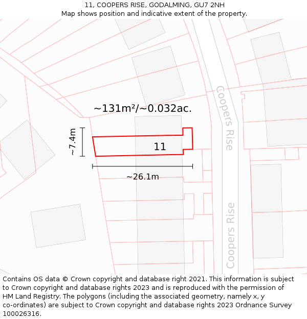 11, COOPERS RISE, GODALMING, GU7 2NH: Plot and title map
