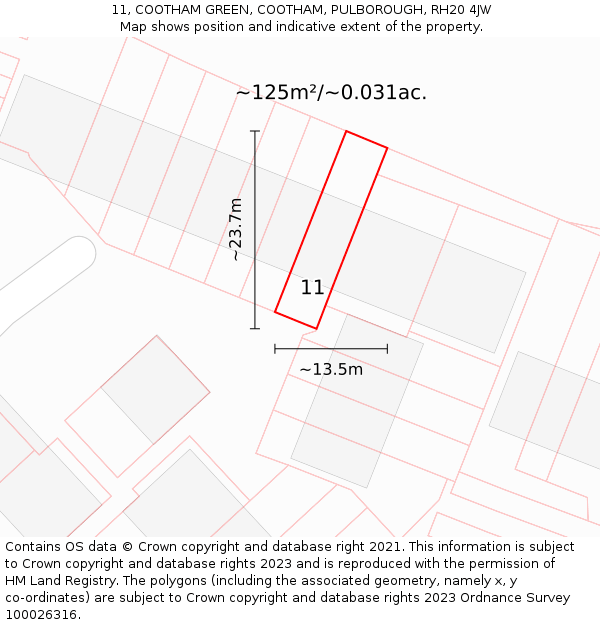 11, COOTHAM GREEN, COOTHAM, PULBOROUGH, RH20 4JW: Plot and title map