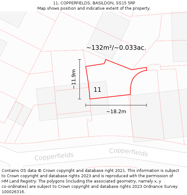 11, COPPERFIELDS, BASILDON, SS15 5RP: Plot and title map