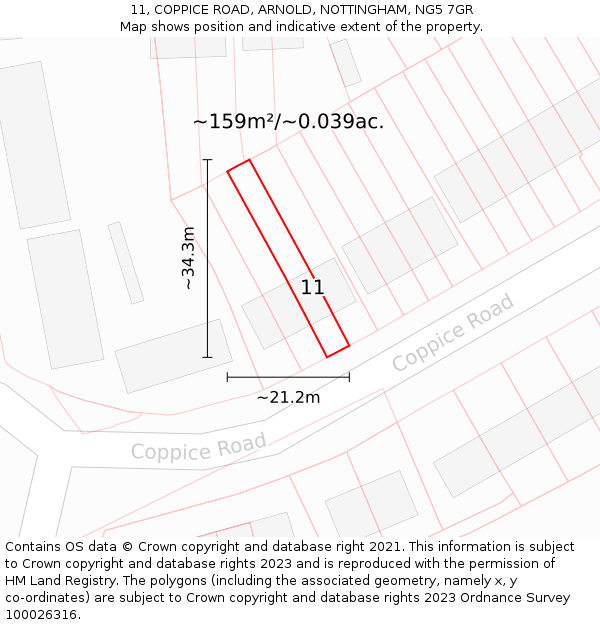 11, COPPICE ROAD, ARNOLD, NOTTINGHAM, NG5 7GR: Plot and title map