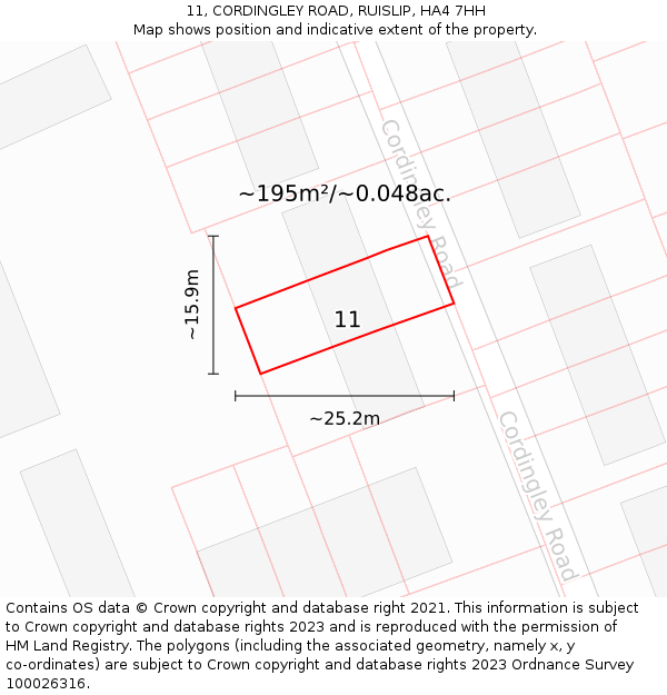11, CORDINGLEY ROAD, RUISLIP, HA4 7HH: Plot and title map